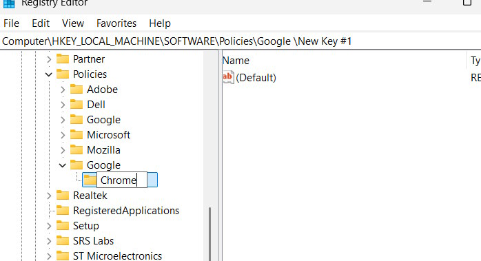 Tạo khóa mới Chrome trong Google 