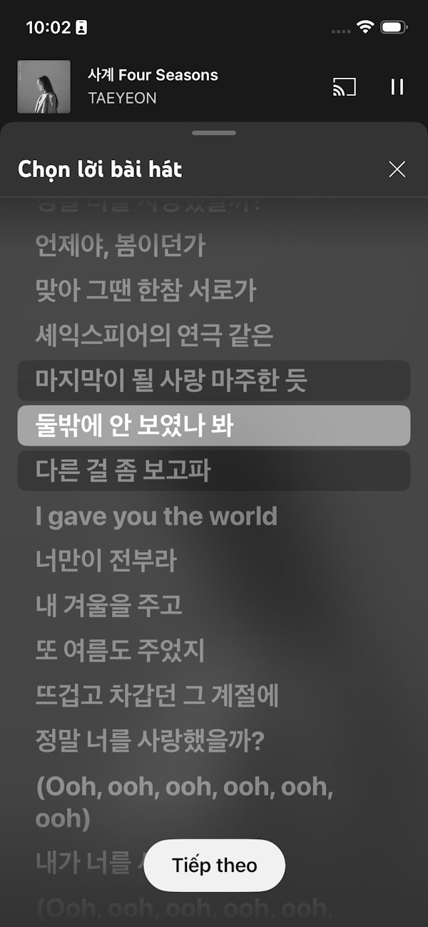 Lời nhạc trên YouTube Music