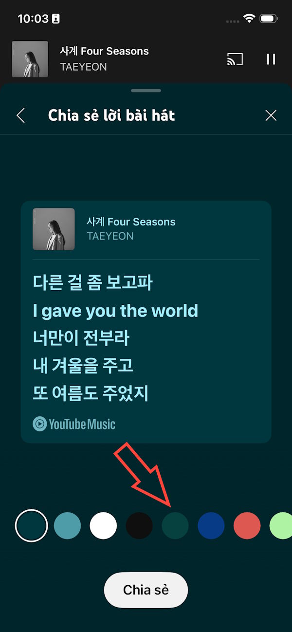 Chọn màu nền ảnh lời nhạc YouTube Music