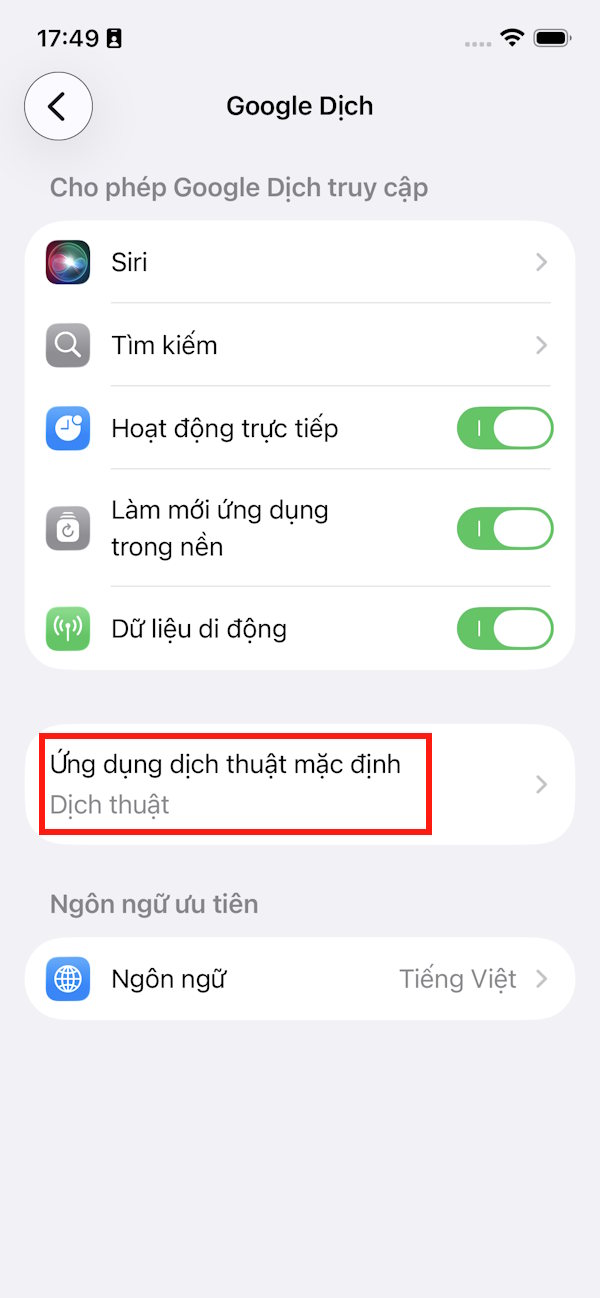Thay ứng dụng dịch mặc định