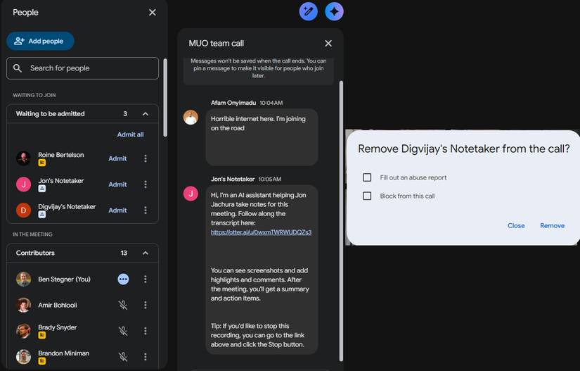 Người tham gia ghi chú bằng bot cuộc gọi Google Meet