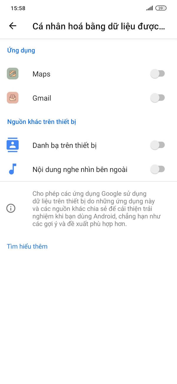 Chặn chia sẻ dữ liệu ứng dụng với Google