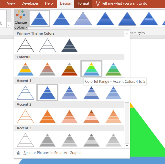 Đổi kiểu cho biểu đồ kim tự tháp PowerPoint