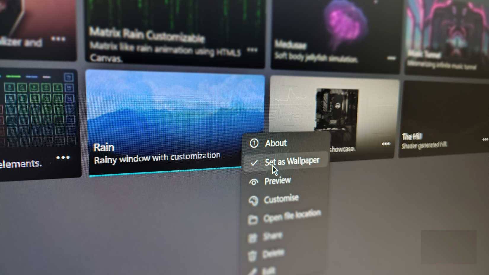 Giao diện người dùng ứng dụng Lively Wallpaper trên Windows