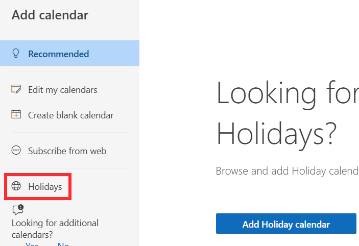 Thêm lịch Holidays cho Outlook