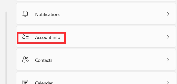 Chỉnh Account info Windows
