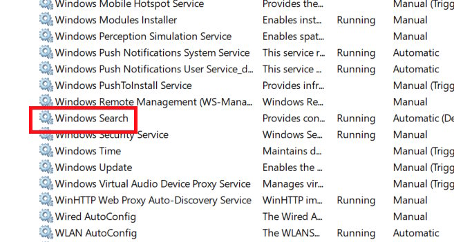 Chỉnh dịch vụ Windows Search