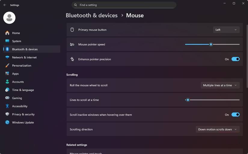Các tùy chọn cài đặt chuột trong Windows 11