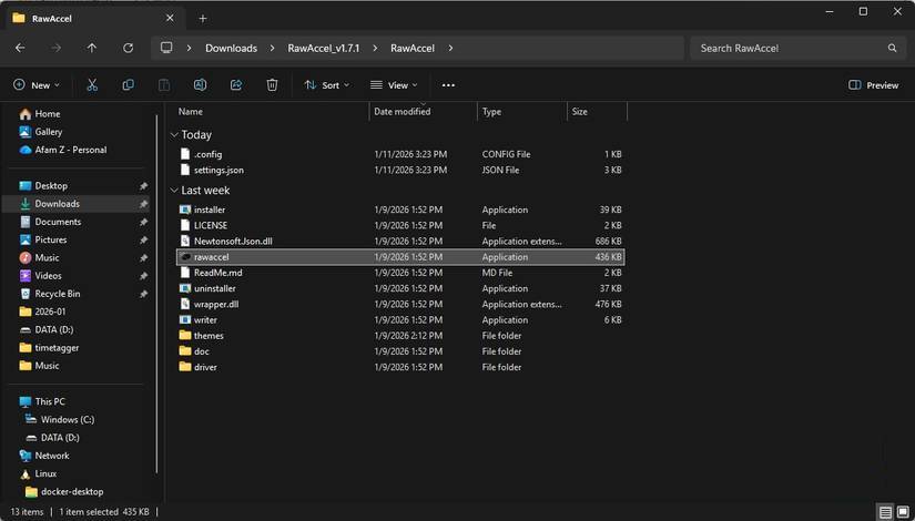 Thư mục cài đặt Raw Accel
