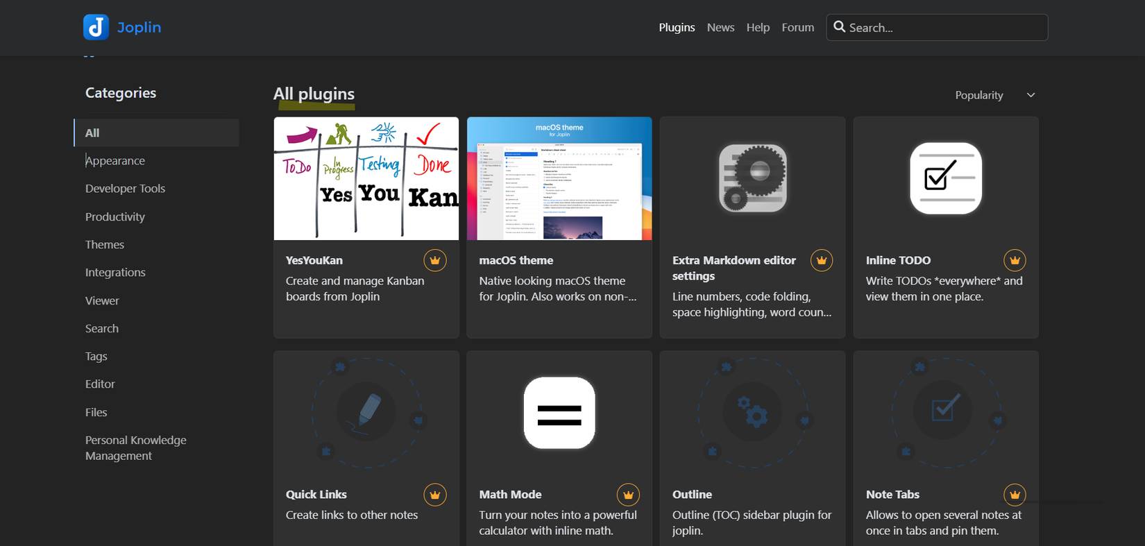 Số lượng plugin của Joplin hạn chế