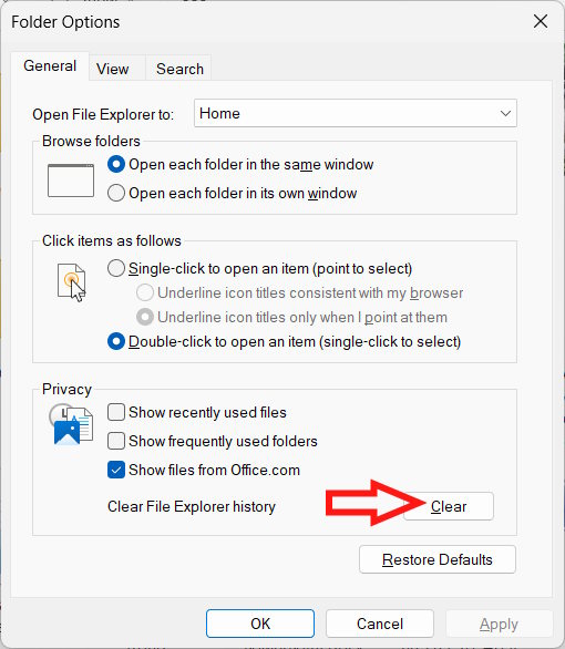 Xóa lịch sử File Explorer