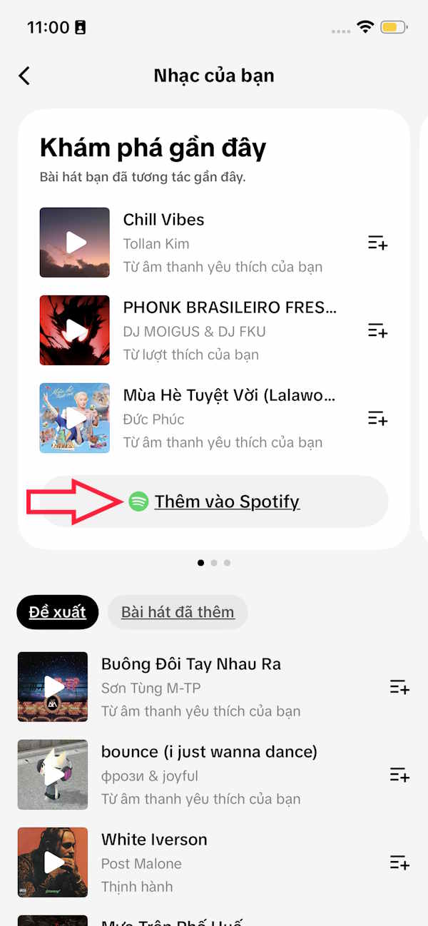 Giao diện quản lý nhạc trên TikTok