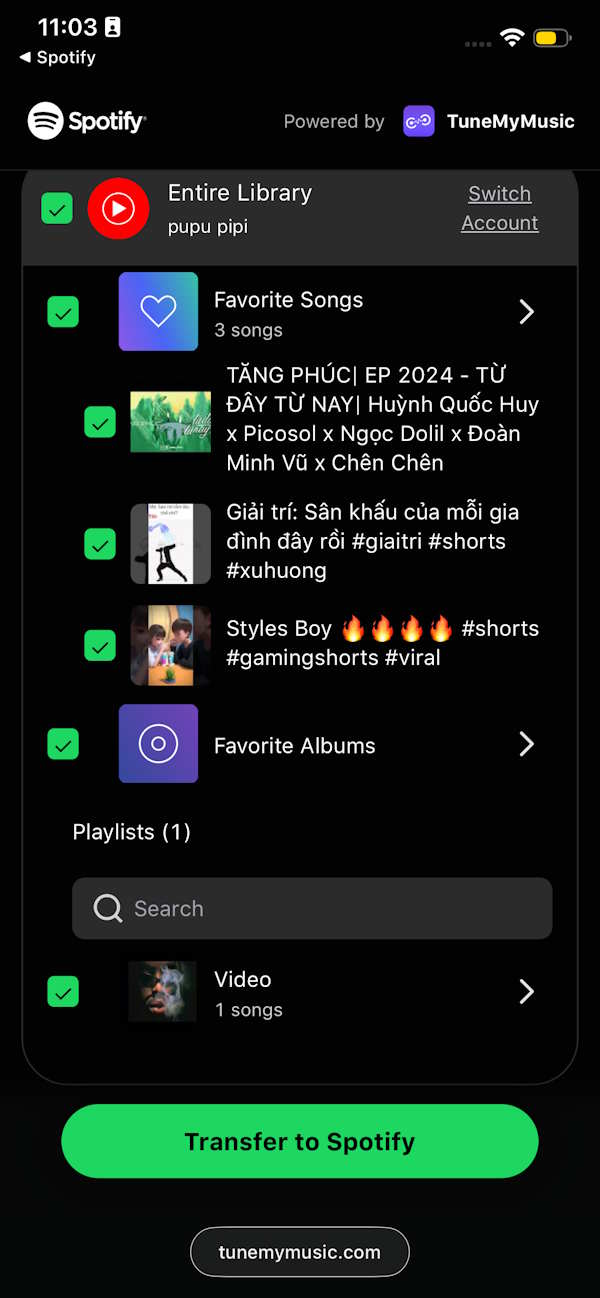 Chọn playlist muốn chuyển sang Spotify
