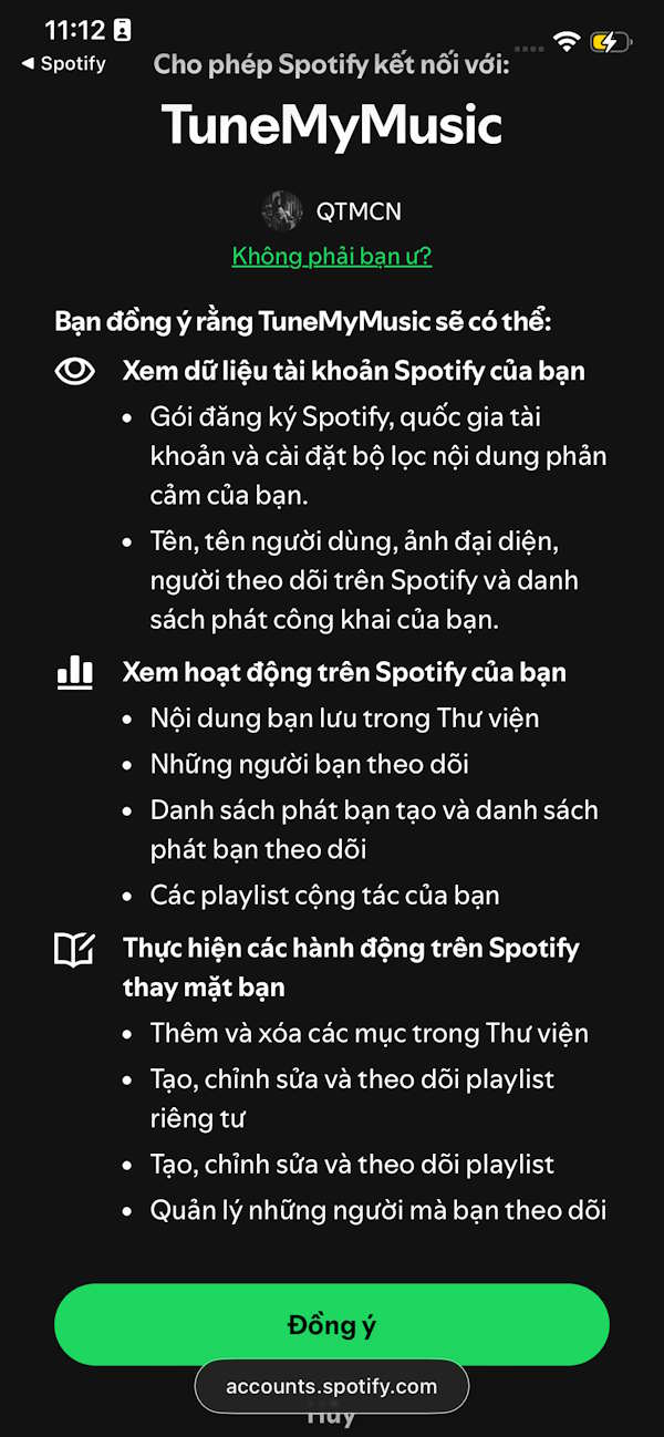 TuneMyMusic truy cập Spotify 