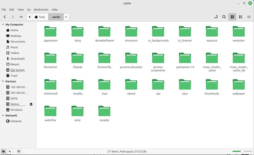 Dữ liệu cache trên Linux Mint