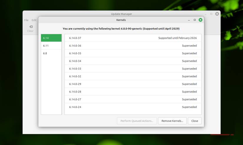 Xem phiên bản kernel bằng Update Manager