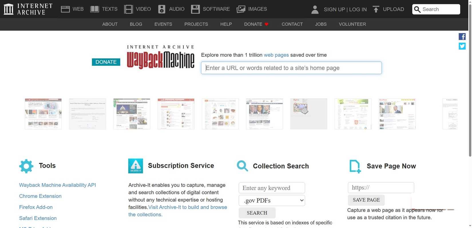 Trang chủ Wayback Machine 2026