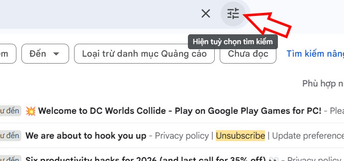 Giao diện tạo bộ lọc trên Gmail 