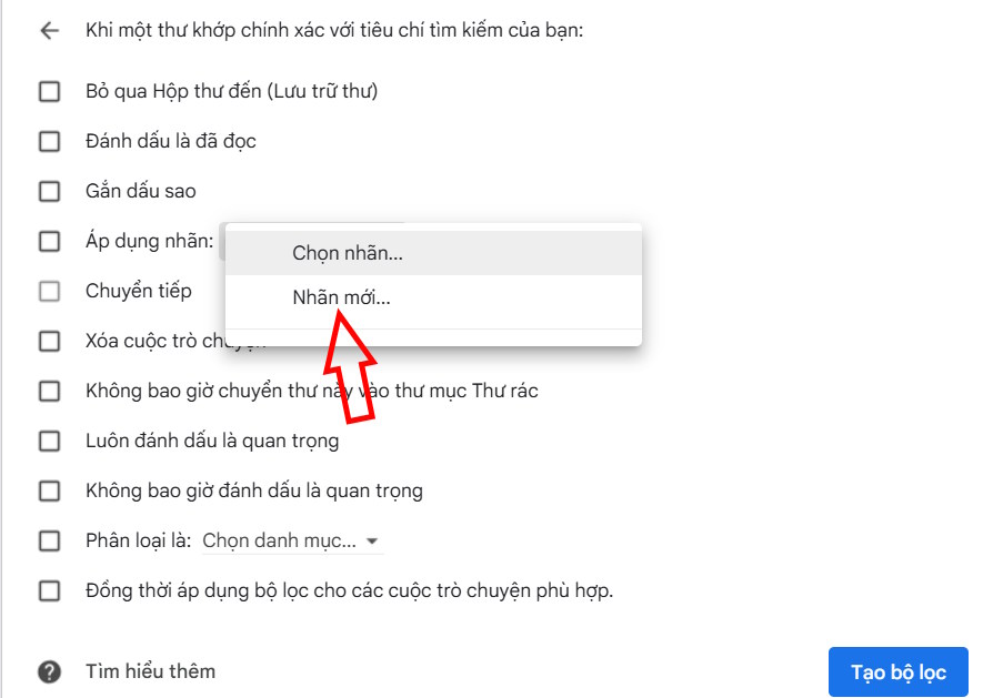 Chọn nhãn mới trên Gmail 