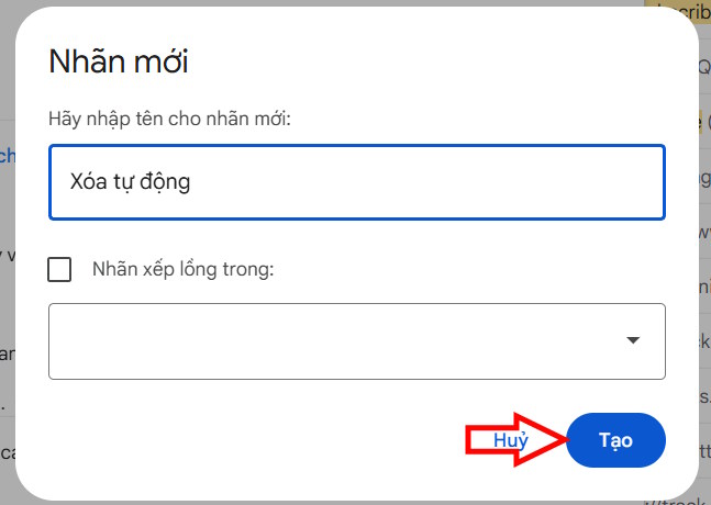 Nhập tên cho nhãn trong Gmail 