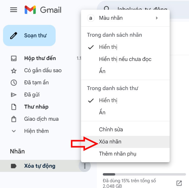 Xóa nhãn tạo trong Gmail 