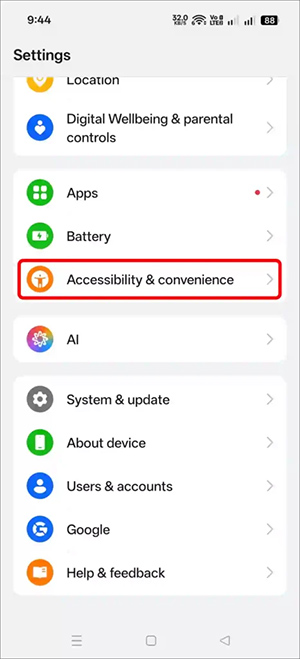 Accessibility & Convenience trên Oppo