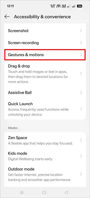 Gestures & Motions Oppo