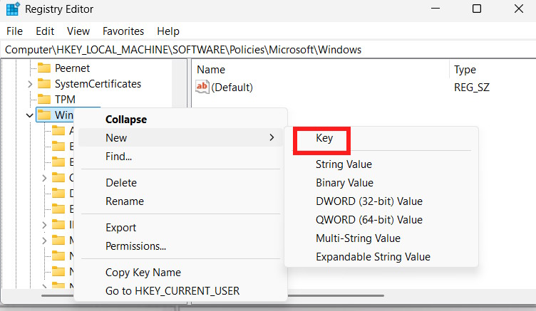 Tạo khóa mới WindowsCopilot trong Registry