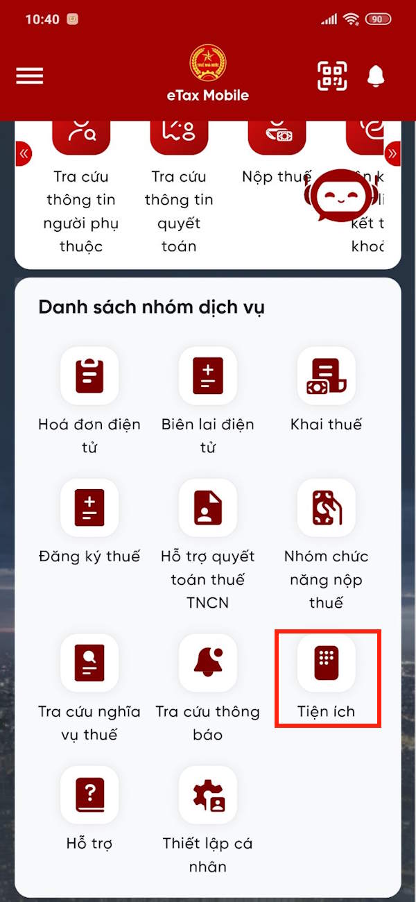Tiện ích eTax Mobile