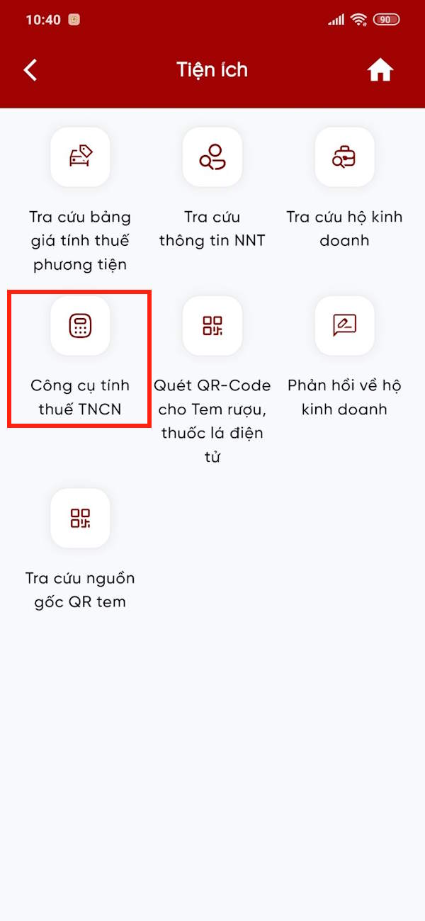 Công cụ tính thuế TNCN trên eTax Mobile