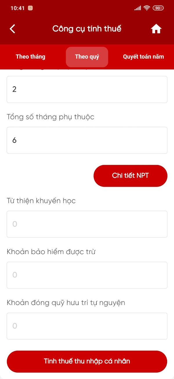 Tính thuế theo quý