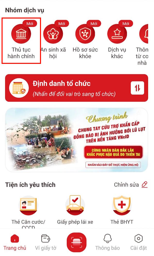 Thủ tục hành chính trên VNeID