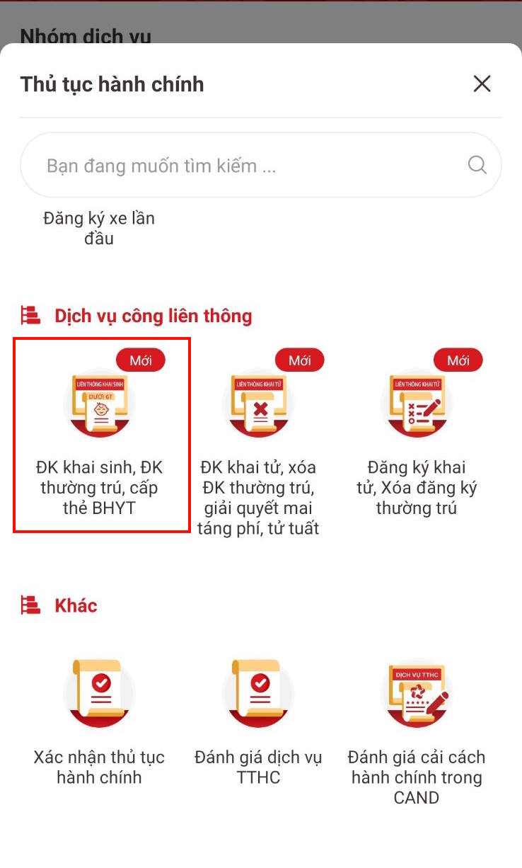 Đăng ký giấy khai sinh trên VNeID