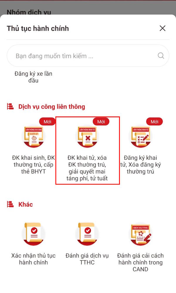 Đăng ký khai tử trên VNeID