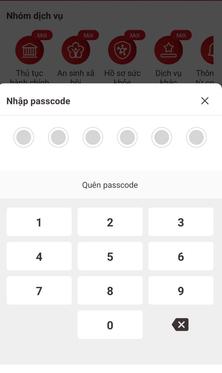 Nhập passcode VNeID