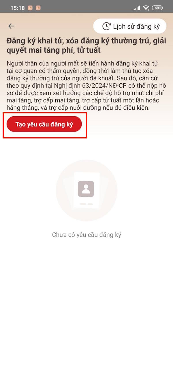 Tạo hồ sơ khai tử online trên VNeID