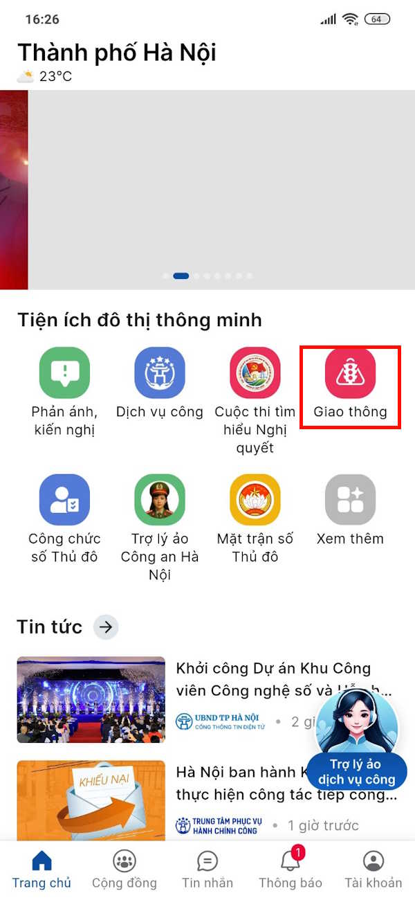 Kiểm tra giao thông trên iHanoi