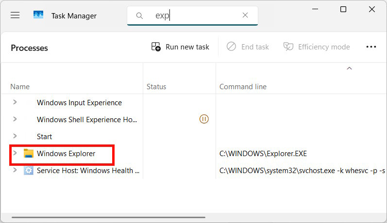 Tìm Windows Explorer trong Task Manager