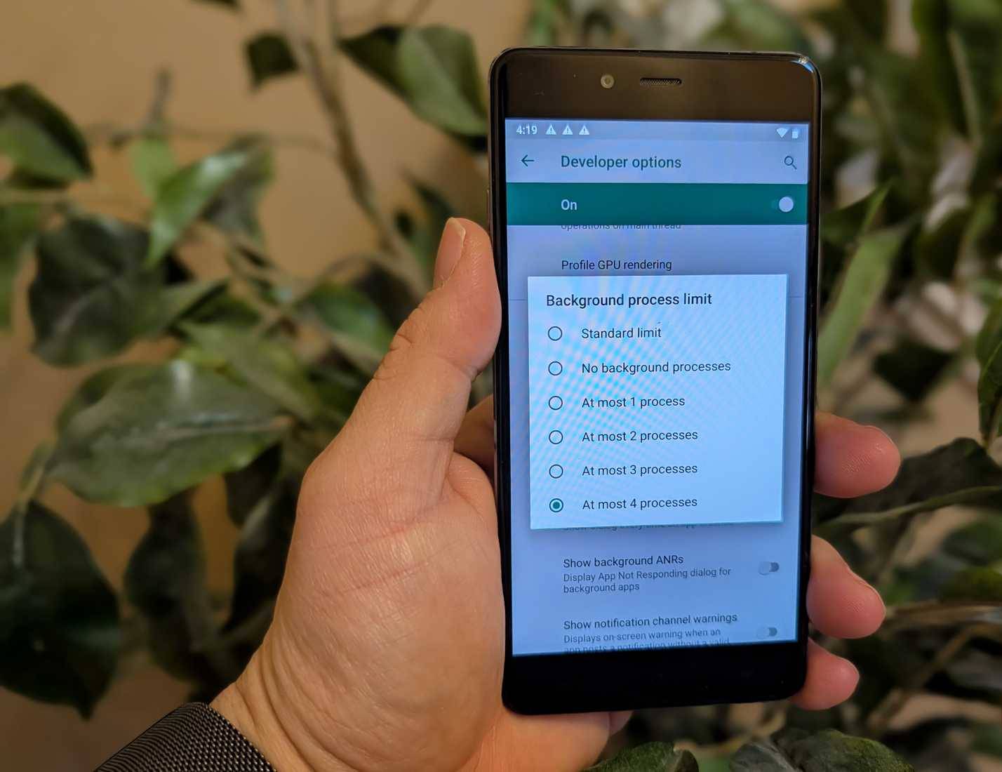 Tiến trình nền trong Developer Options