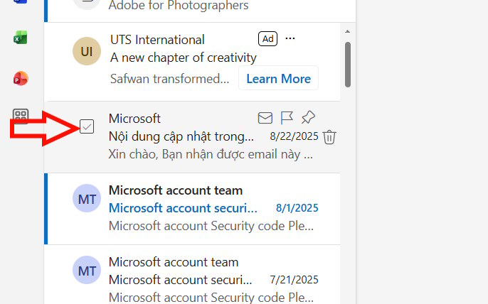 Chọn email đầu tiên 