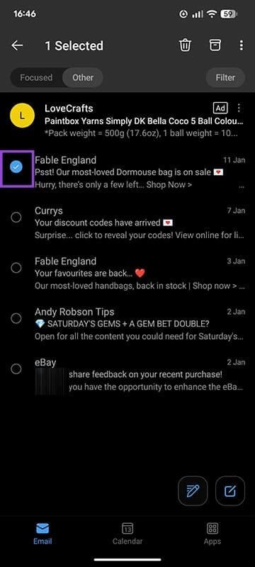 Chọn email Outlook điện thoại