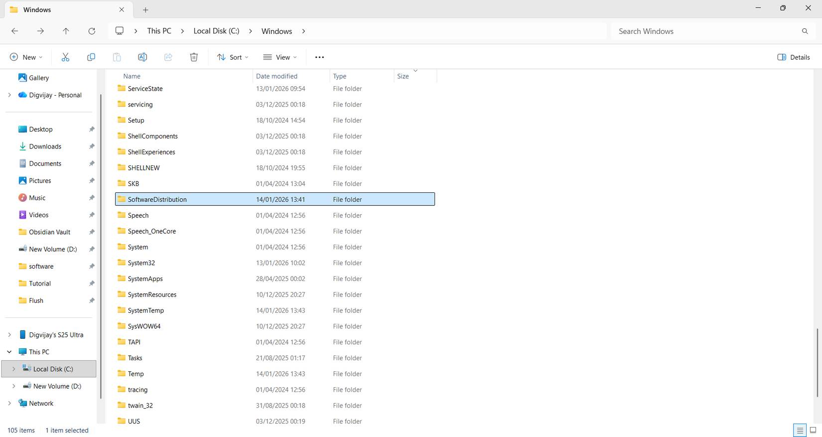 Thư mục SoftwareDistribution bên trong Windows
