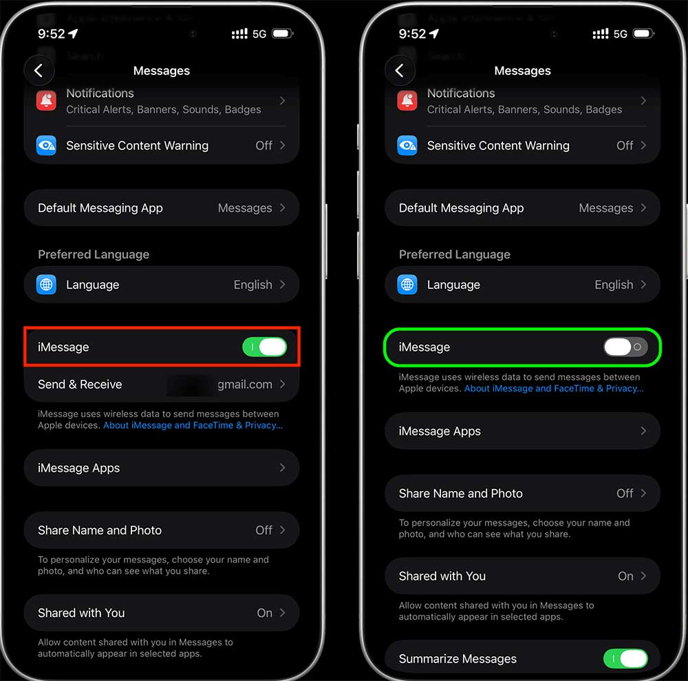 Tắt iMessage trên iPhone