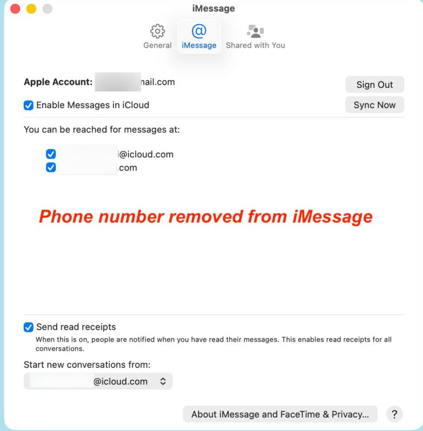 Xóa số điện thoại khỏi iMessage Mac