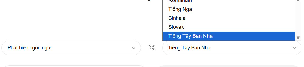 Chọn ngôn ngữ dịch ChatGPT Translate