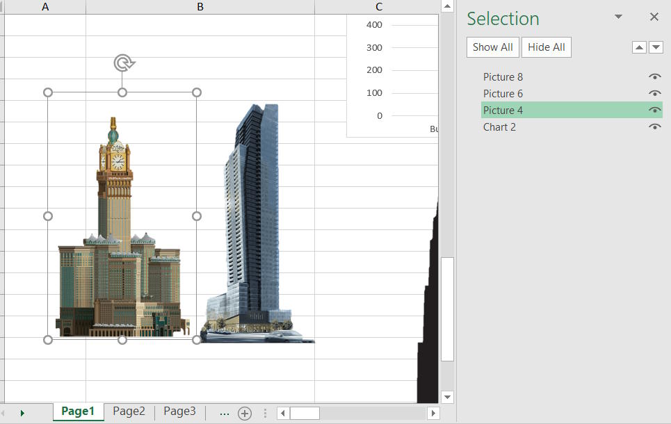 Chọn đối tượng từ Selection Pane Excel