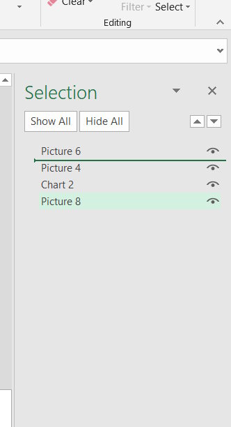 Đổi lớp thứ tự đối tượng Selection Pane Excel