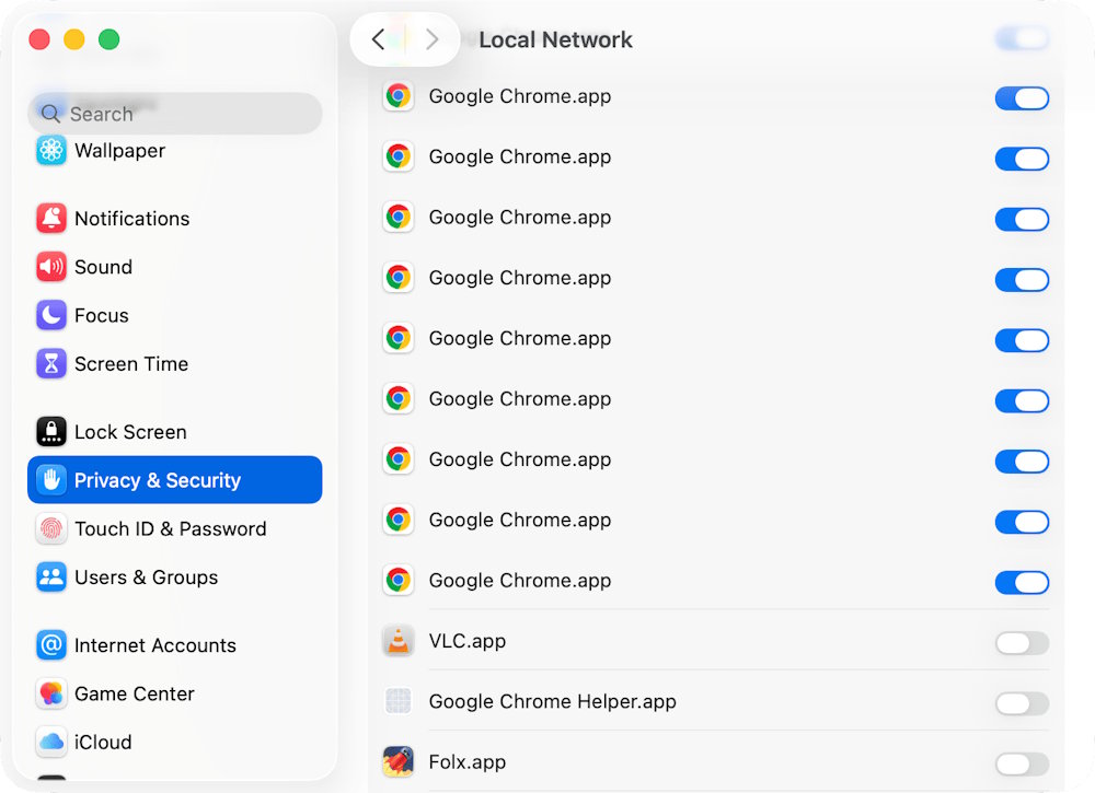 Cấp quyền Chrome dùng mạng cục bộ trên Mac