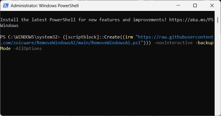 Lệnh vô hiệu hóa AI trên Windows