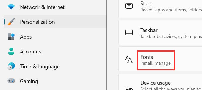 Quản lý font chữ trong Settings Windows 11